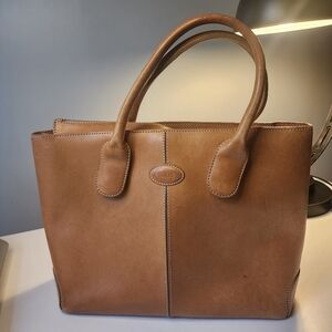 TOD'S Cognac Leather Tote with Top Handles READ